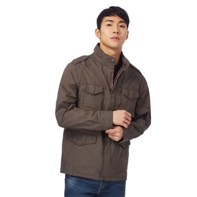 Big and tall khaki zip-through army jacket